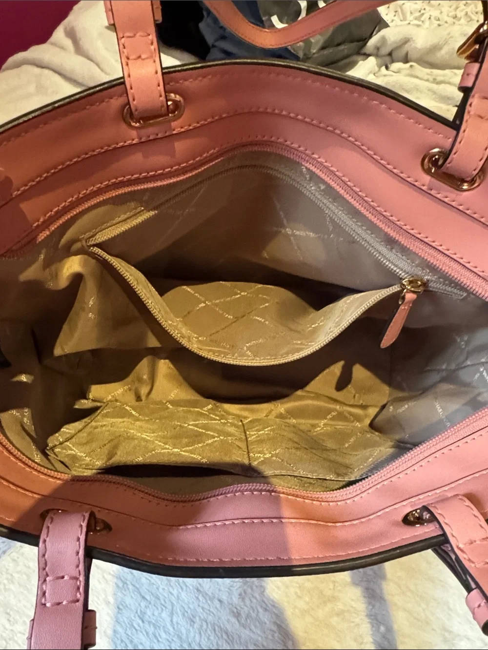 Michael Kors Salmon Pink Pebbled Leather Tote with Front Pockets
